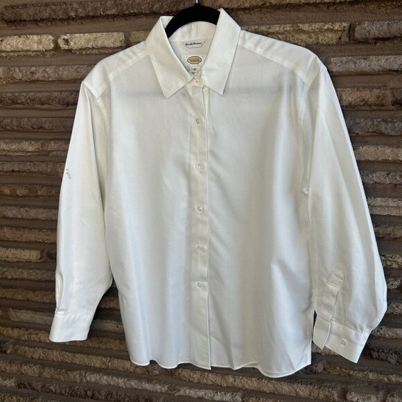 Talbots Vintage White Tone on Tone Diagonal Stripe Button Front Shirt Size 12 - Picture 7 of 9